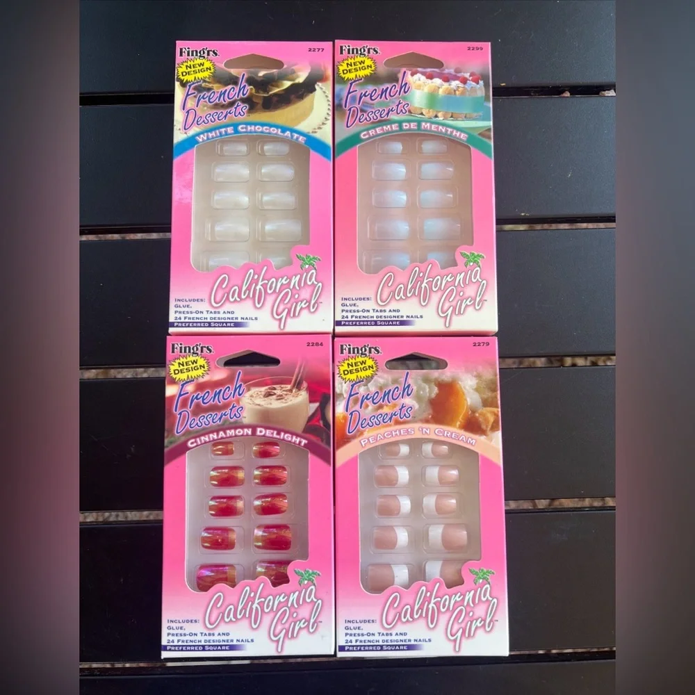 (LOT OF 4) FING'RS FRENCH DESSERTS SQUARE PRESS ON NAIL 24/EA And A Mystery GIFT